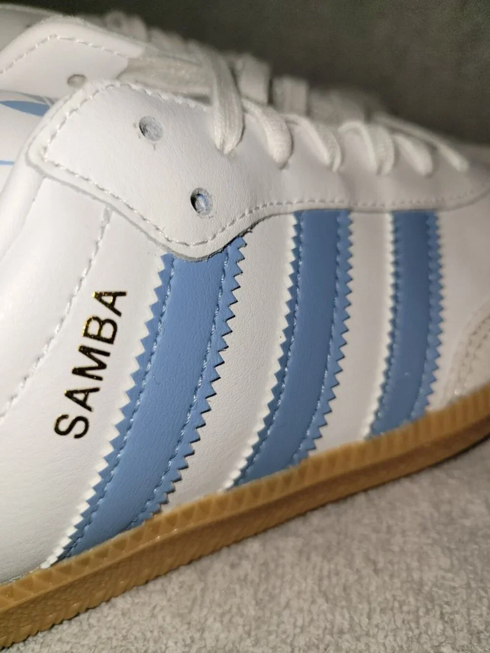 Adidas Samba OG Big Kid's Size 7 White Ash Blue Tan Gum Sneakers JQ2832 (#2329)